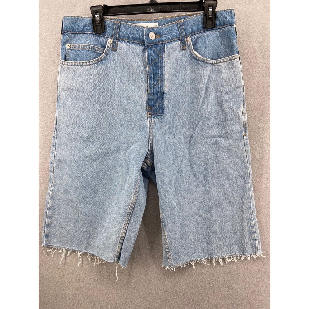 Topman Shorts Mens Sz 32 Slim Cut Off Denim Shorts Raw Hem Pockets Buttons Fly